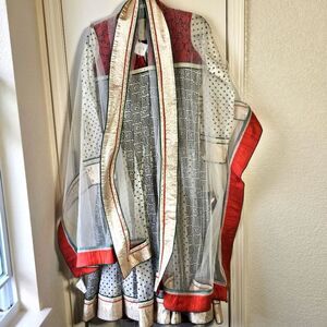 Ornate Handmade Dress & Shawl Set with Intricate Details, Size S